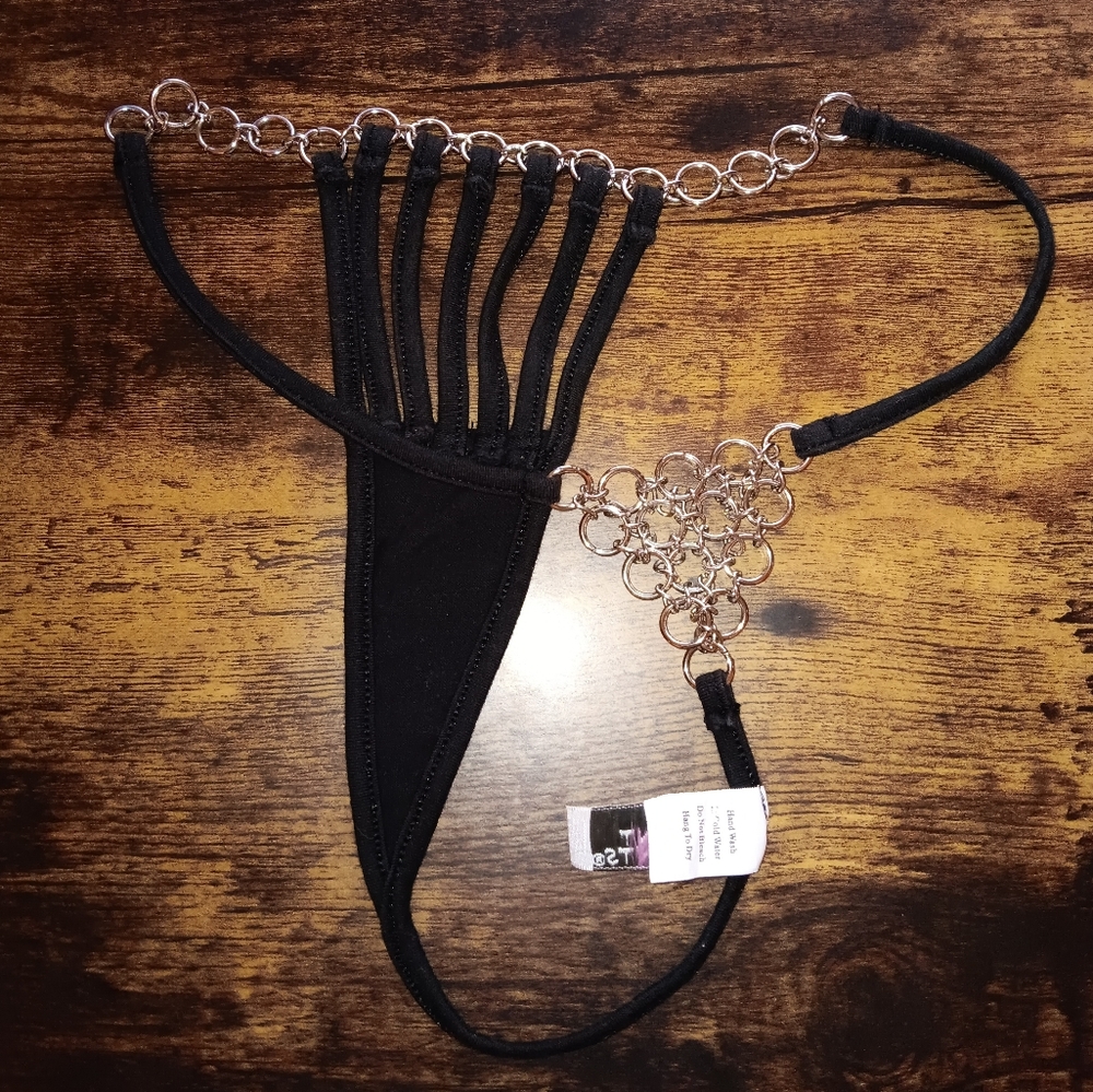 Elegant Moments Black and Silver Chain G String New
